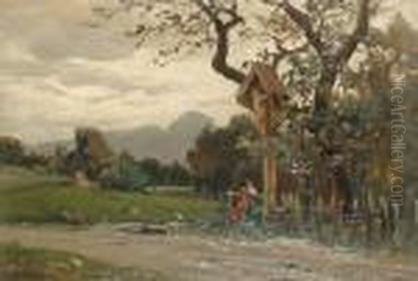 Roadside Shrine Oil Painting by Josef Willroider