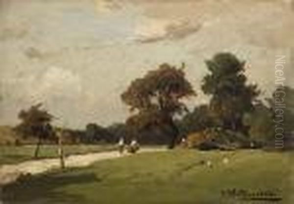 Baumlandschaft Mit
 Wanderern. Oil Painting by Josef Willroider