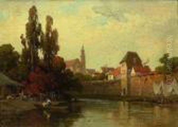 Altes Stadtchen Am Fluss. Oil Painting by Josef Willroider