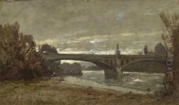 Munchen - Blick Auf Die Maximiliansbrucke. Oil Painting by Ludwig Willroider