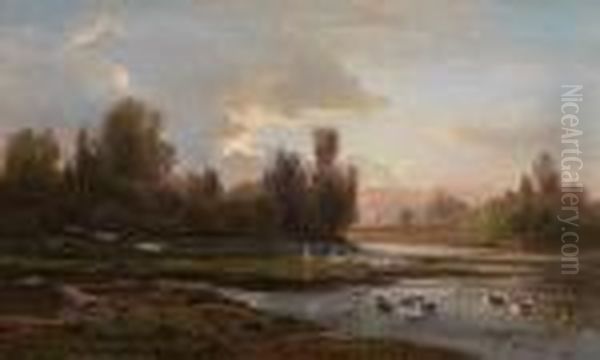 Anatre Sul Stagno Oil Painting by Ludwig Willroider