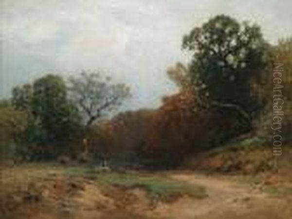 Flock Of Sheep In A Forest Clearing Oil Painting by Ludwig Willroider