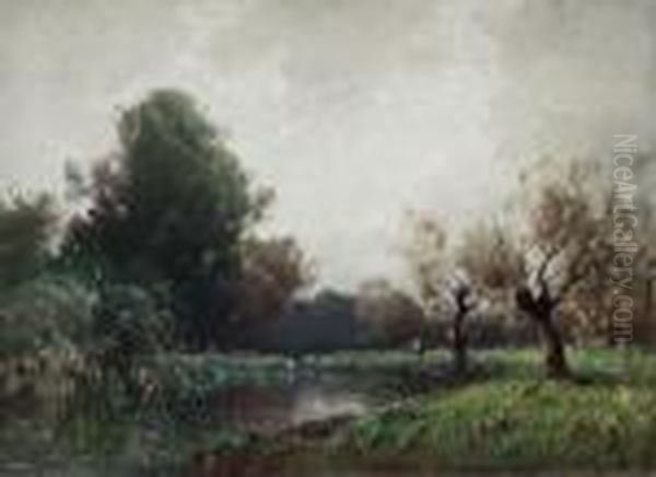 Flusslandschaft Mit Weiher Oil Painting by Ludwig Willroider