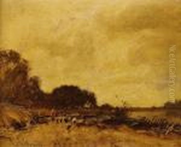 Schafer In Landschaft Oil Painting by Ludwig Willroider