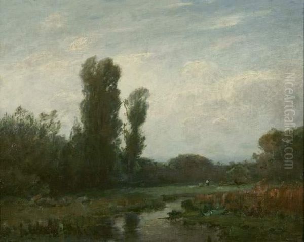 Auenlandschaft Mit Pappeln. Oil Painting by Ludwig Willroider