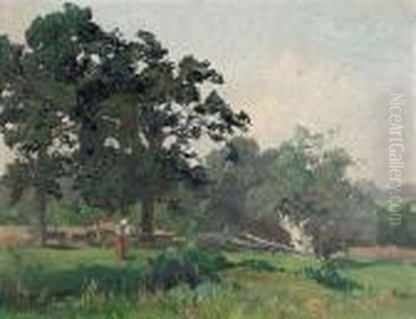 Peasant Womenin A Summery Range Land Oil Painting by Ludwig Willroider