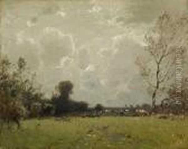 Weidelandschaft Mit Vieh. Oil Painting by Ludwig Willroider