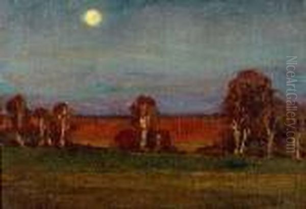 Landschaft Bei Vollmond Oil Painting by Ludwig Willroider