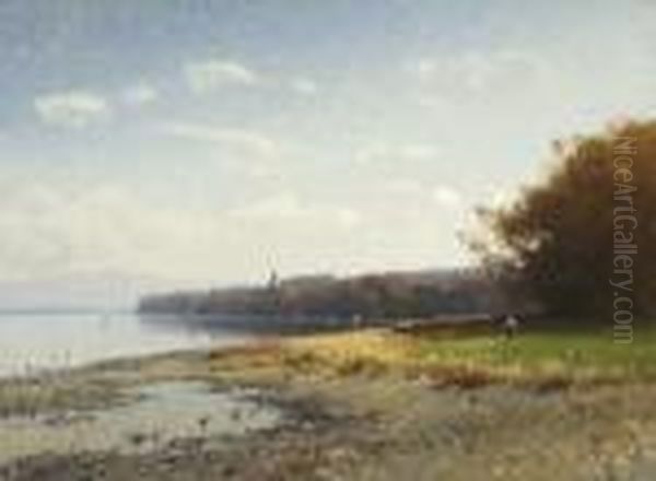 Am Starnberger See Bei
 Bernried. Oil Painting by Ludwig Willroider