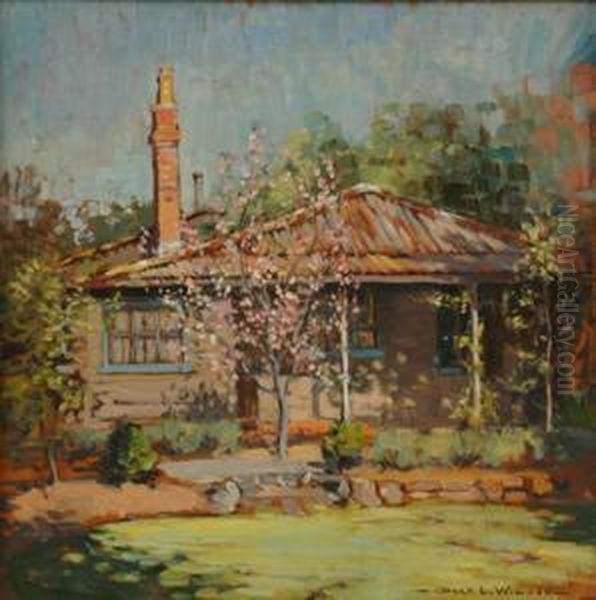 Cottage With Spring Blossoms Oil Painting by Dora Lynnell Wilson