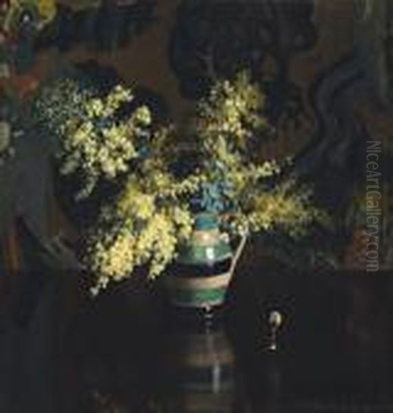 Flowers In A Pot Oil Painting by Dora Lynnell Wilson