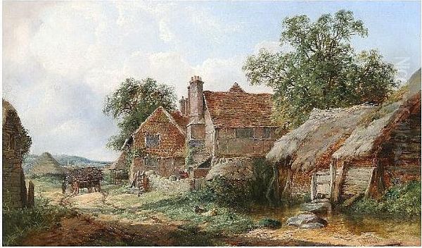 Farmstead With Cart And Figures Before Oil Painting by John Wilson