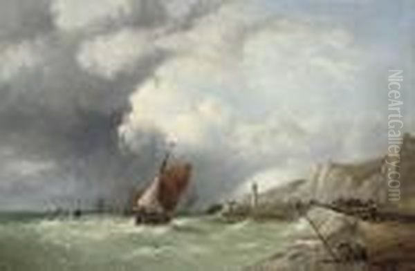 A Breezy Day Off The Brittany Coast Oil Painting by John James Wilson