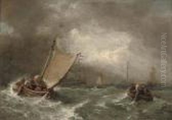 Shortening Sail In A Squall Oil Painting by John James Wilson