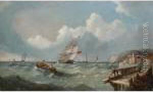 Shipping Leaving Harbour Oil Painting by John James Wilson