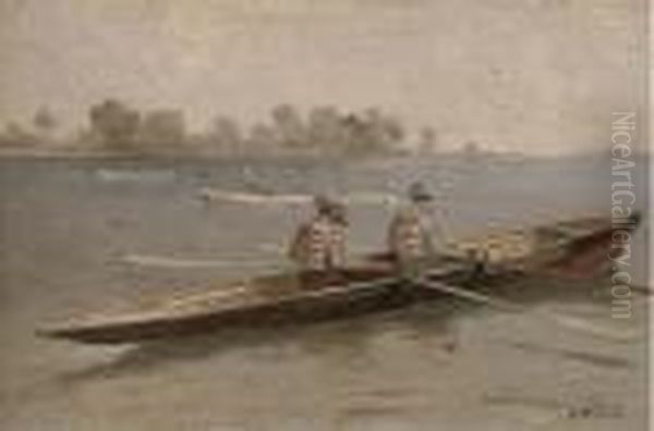 Sculling Oil Painting by John James Wilson