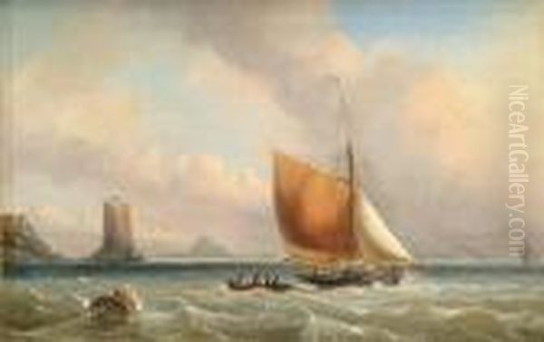 Vessels Off Thecoast Oil Painting by John James Wilson