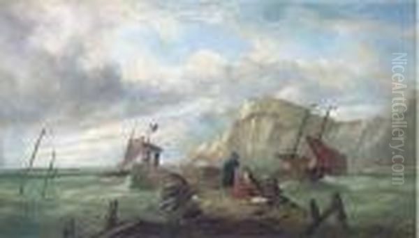 Waiting For The Return Of The Fishing Fleet Oil Painting by John James Wilson