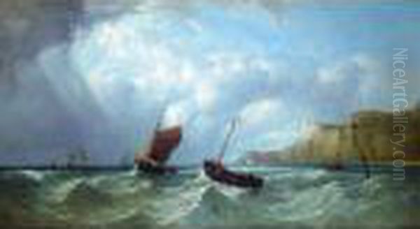 Fishing Vessels Off The Isle Of Wight Oil Painting by John James Wilson