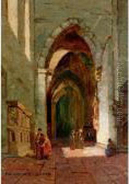 Church Interior; The Village Arch Oil Painting by Peter MacGregor Wilson