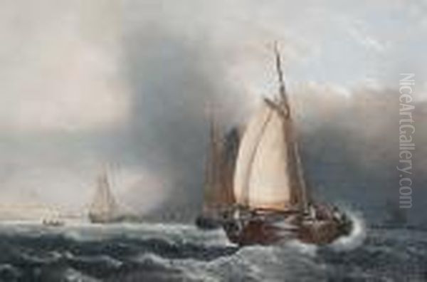 French Fleet Off Folkestone Oil Painting by John Jock Wilson