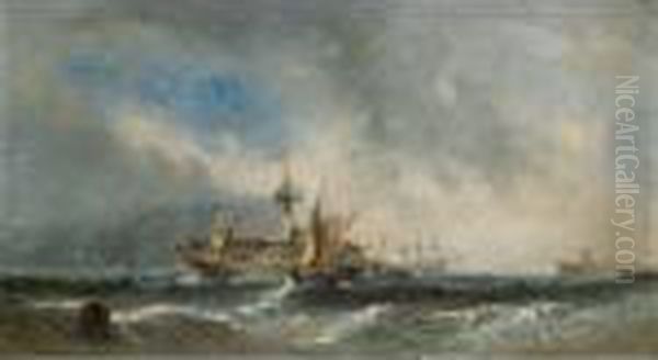 A French Vessel Approaching Harbour Oil Painting by John Jock Wilson