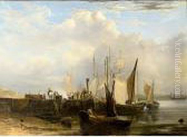 Fishing Boats In An Estuary Oil Painting by John Jock Wilson