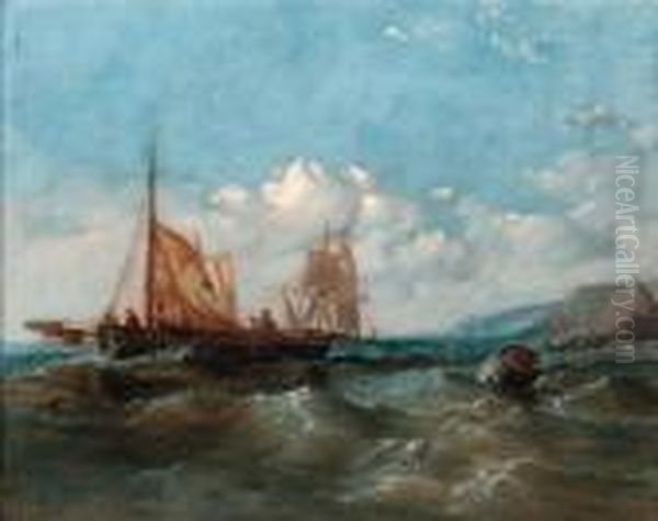 Fishing Boats Putting Out Oil Painting by John Jock Wilson