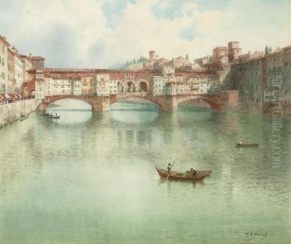 The Ponte Vecchio On The River Arno, Florence Oil Painting by Henry B. Wimbush