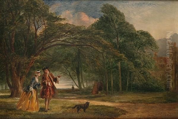 Figures In Historical Dress In An Avenue Oil Painting by James Digman Wingfield