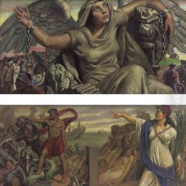 Liberty Unchained And Images Of War: Two Works Oil Painting by Charles Allan Winter