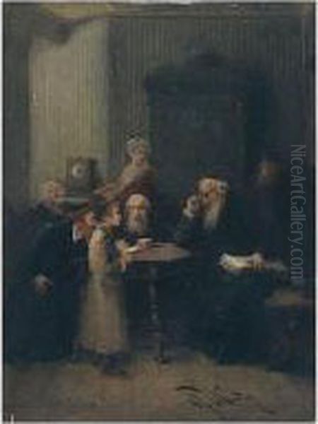 Bar Mitzvah Discourse Before The Rabbis Oil Painting by Hans Winter