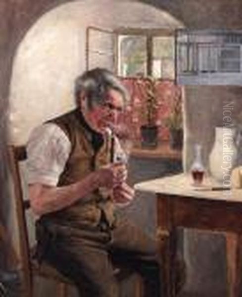 A Good Smoke Oil Painting by Hans Winter