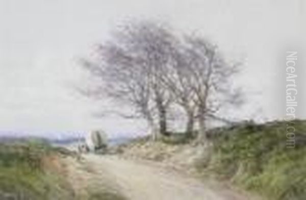 Horse And Wagon On A Countryroad Oil Painting by William Tatton Winter