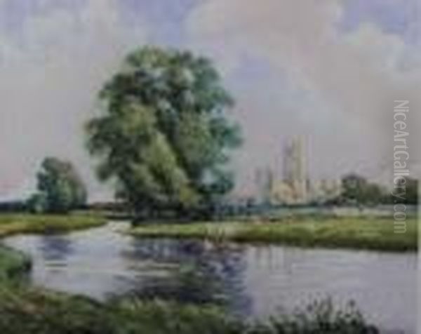 View Of Canterbury Cathedral From The River Stour Oil Painting by William Tatton Winter