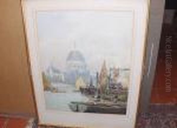 Boats By St Pauls Cathedral Oil Painting by William Tatton Winter