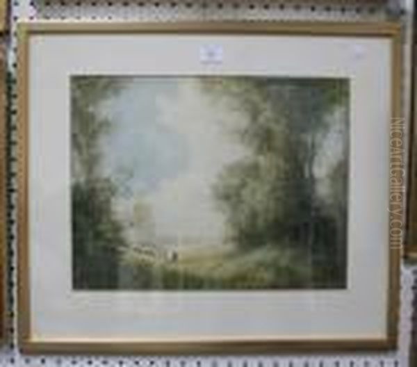 Sheep Grazing Within A Landscape Oil Painting by William Tatton Winter