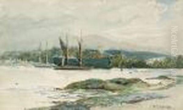 Boats In An Estuary Oil Painting by William Tatton Winter