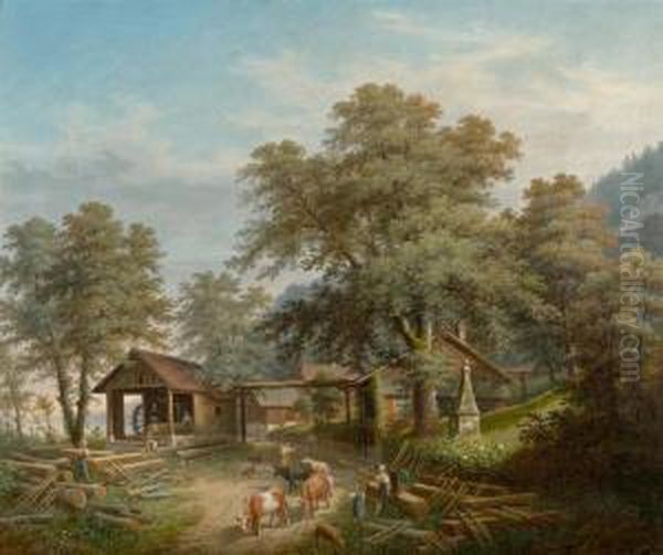 Sawmill Near Walchwil Oil Painting by Anton Winterlin