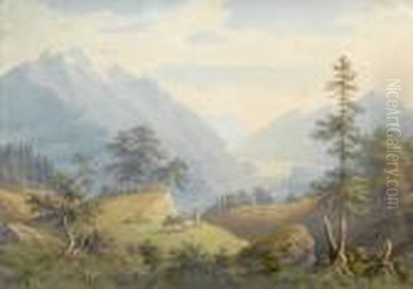 Der Hasliberg Im Berner Oberland. Oil Painting by Anton Winterlin