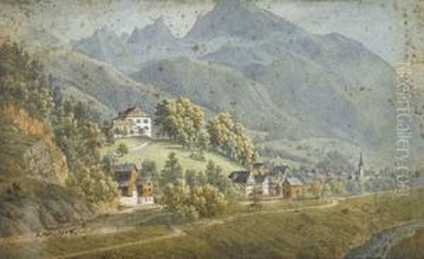 Landschaftspartie Beim Fronalpstock. Oil Painting by Anton Winterlin