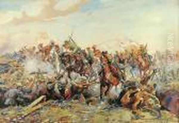 Szarza Kawalerii Polskiej Oil Painting by Leonard Winterowski