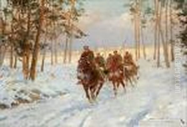 Zwiad Kawaleryjski Oil Painting by Leonard Winterowski