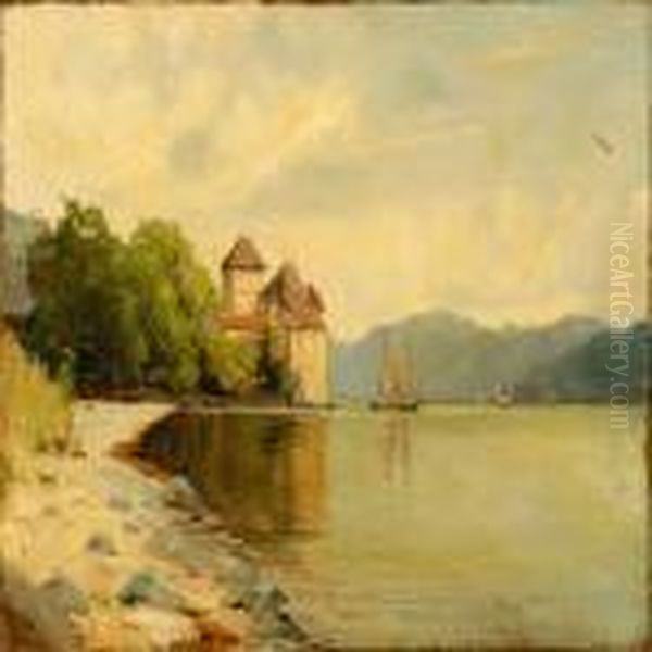 Summer Day At Chillon Castle At The Genfer Lake In Switzerland Oil Painting by Frederik Winther