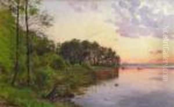 Etang, Soleil Couchan Oil Painting by Frederik Winther