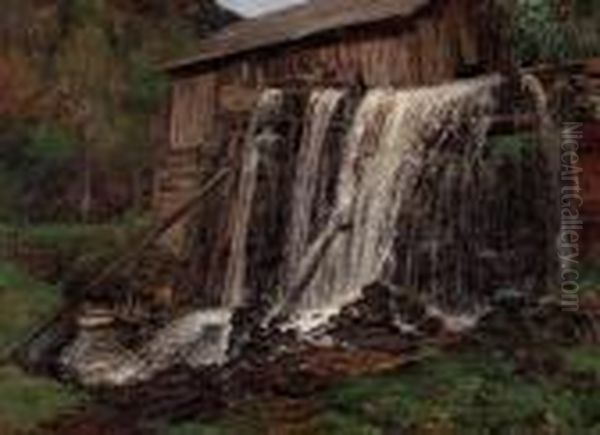 Wasserfall Bzw. Muhle Bei Hartenstein Oil Painting by Olga Wisinger-Florian