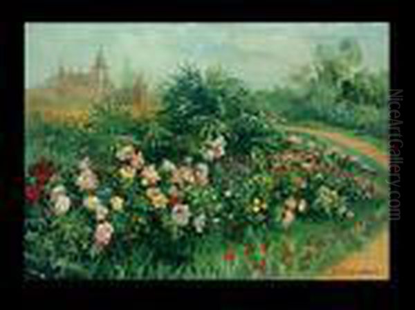 Blumen Und Palmen Vor Schloss Altenburg, Niederosterreich Oil Painting by Olga Wisinger-Florian