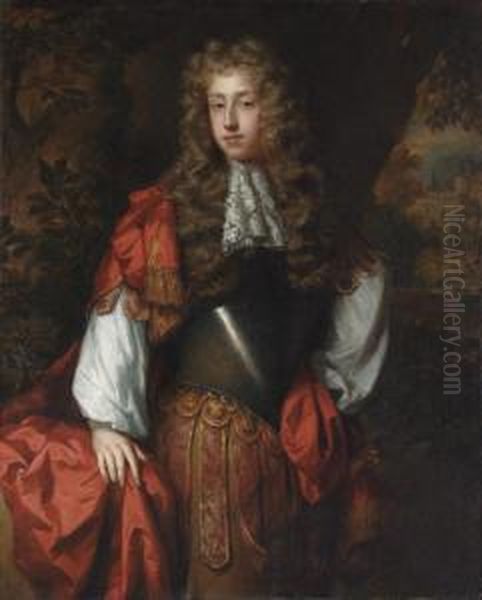 Portrait Of A Gentleman In Armour, Three-quarter-length In A Landscape Oil Painting by William Wissing or Wissmig