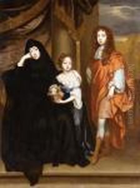 Elizabeth Countess Of Essex With Algernon And Anne Oil Painting by William Wissing or Wissmig