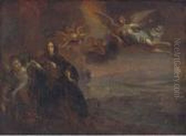 William Of Orange Landed By Angels, A Battlefield Beyond Oil Painting by William Wissing or Wissmig